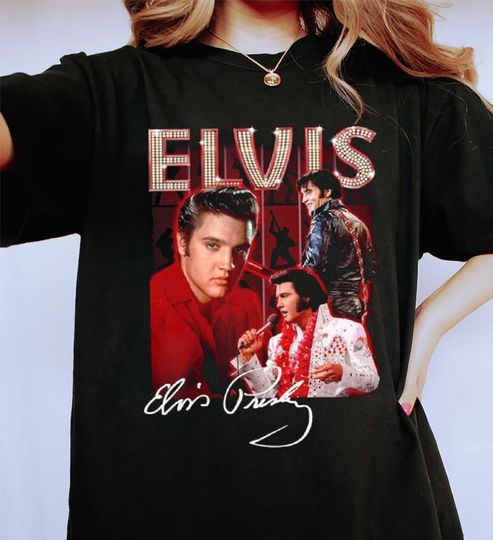 Elvis Presley King Of Rock & Roll T-Shirt, Elvis Presley Signature
