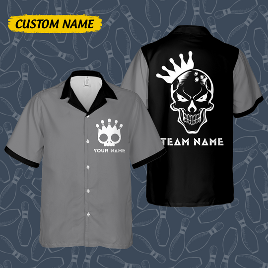 Personalize Custom Name Skull King Vintage, Bowling Team Name Hawaiian Shirt