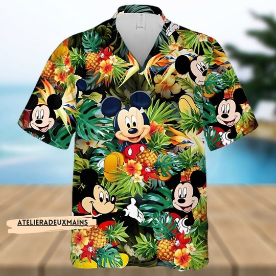 Disney Mickey Mouse Adult Hawaiian Shirt, Button Down Aloha Mickey Mouse