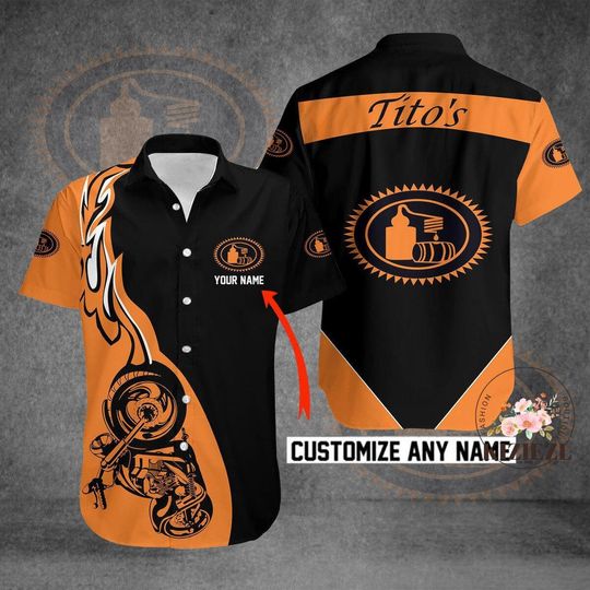 Titos Motorcycle Hawaiian Shirt, Custom Name Titos Button Up Shirt