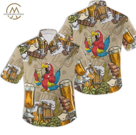 Parrot Drinking Beer Hawaiian Shirt, Drinking Shirt, Vacation Gift Shirt