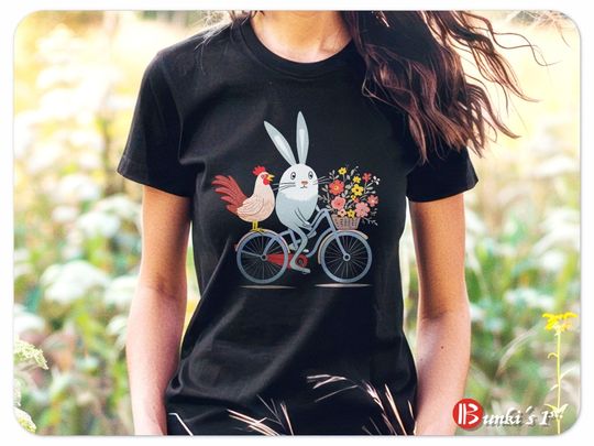 Bunny T-shirt, Bunny And Chicken on Bicycle Shirt, Rabbit Lover Gift