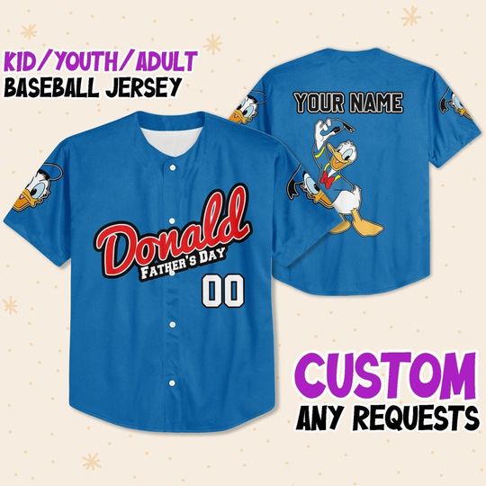 Personalized Disney Donald Duck Father's Day Blue Baseball Jersey