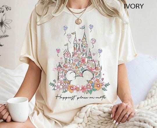 Happiest Place on Earth Shirt, Disney Castle Floral Shirt, Vintage Disney Shirt
