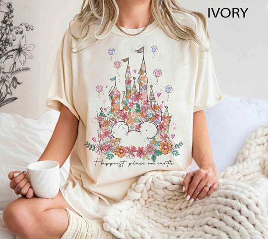 Happiest Place on Earth Shirt, Disney Castle Floral Shirt, Vintage Disney Shirt