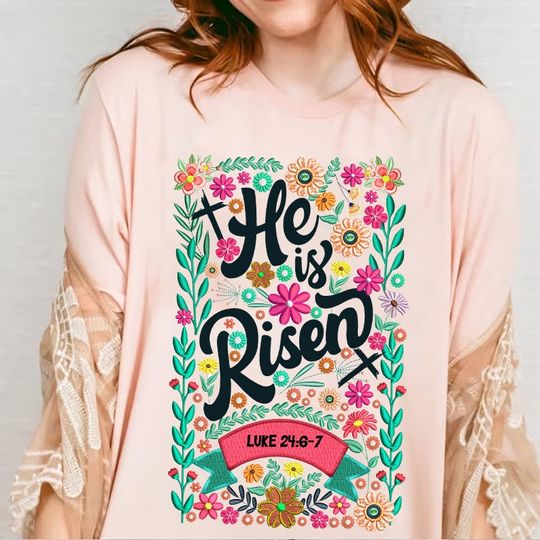 He is Risen Shirt, Matthew 28:6, Retro Easter, Easter Christian Shirt