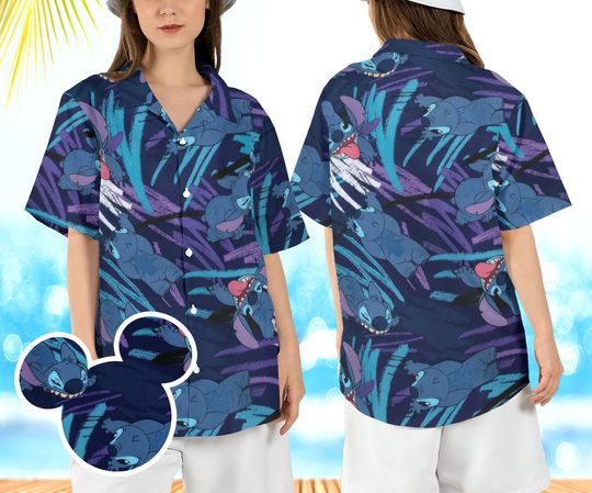 Disney Grumpy Stitch Hawaiian Shirt, Blue Alien Cartoon Hawaii Shirt