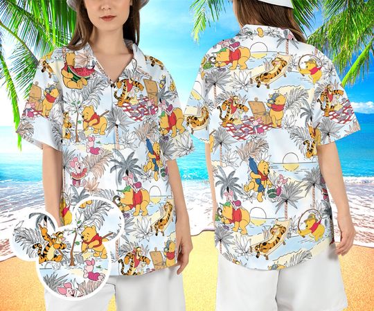 Disney Winnie the Pooh Beach Hawaiian Shirt, Pooh Piglet Tigger Hawaii Shirt
