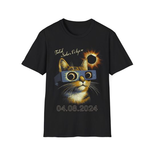 Cat Funny Total Solar Eclipse 2024 Shirt, Softstyle T-Shirt