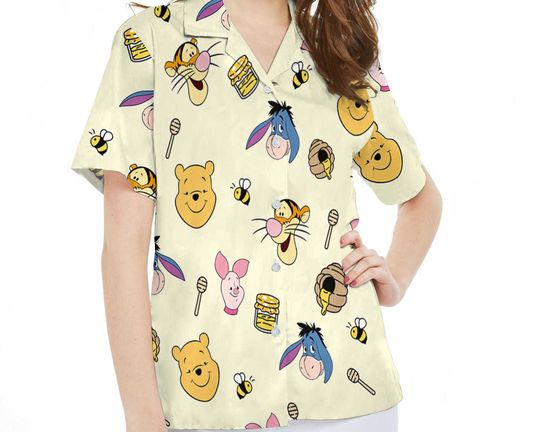 Retro Pooh Piglet Eeyore Tigger Faces Hawaiian Shirt, Disney Winnie The Pooh Hawaii Shirt
