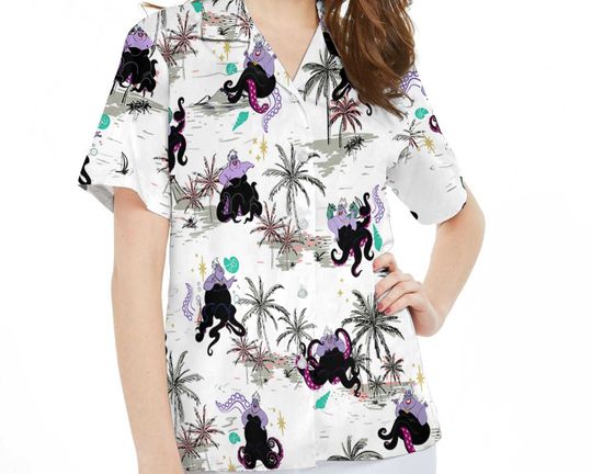 Vintage Ursula Villains Sea Witch Palm Tree Hawaiian Shirt