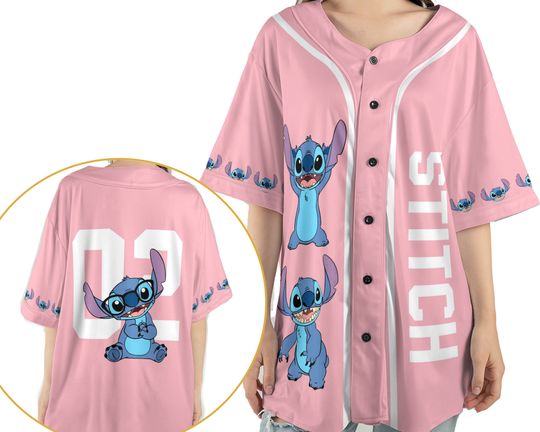 Lilo And Stitch Cute Stitch 2 Sided Baseball Jersey Shirt, Disney Baseball Jersey