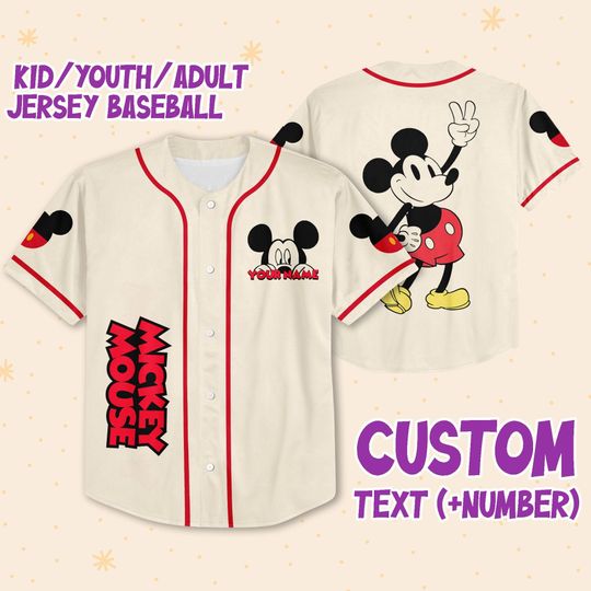 Personalize Jersey Mickey Happy Custom Kids, Youth, Adult Disney Baseball Jersey Sports