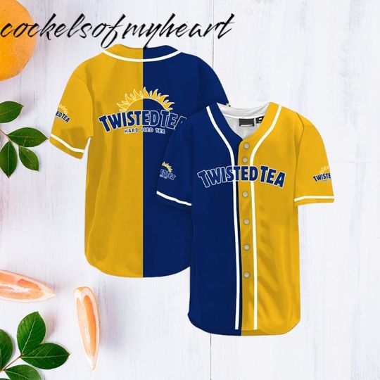 Blue And Yellow Split Twisted Tea Baseball Jersey Shirt For Kids Men Women Gift Party