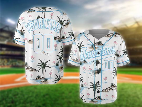 Custom Hawaii Palm Trees Baseball Jersey, Custom Text Your Custom Text