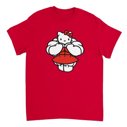Hello Buff Kitty Workout Bulking Gym Parody T Shirt
