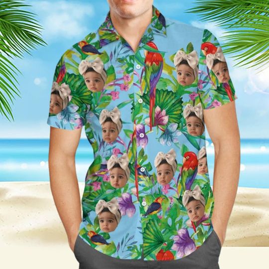 Custom Face All Over Print Hawaiian Shirt Flamingo Flowers