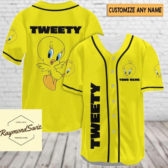 Custom Tweety Jersey Shirt, Tweety Baseball Shirt, Tweety Bird Baseball Jersey
