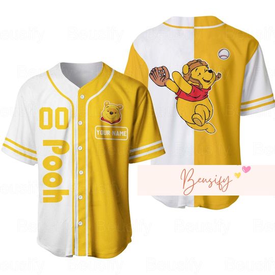 Pooh Jersey Shirt, Custom Pooh Baseball Shirt, Winnie The Pooh Jersey, Pooh Bear Baseball