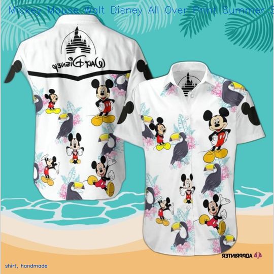 Mickey Mouse Walt Disney All Over Print Summer Sleeve Hawaiian Beach