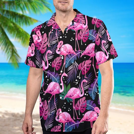 Flamingo Hawaii Beach Shirt, Flamingo Button Up Shirt Holiday