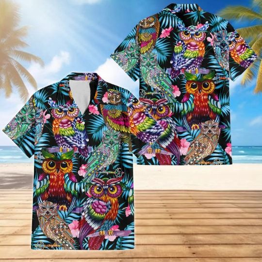 Owl Hawaii Shirt, Floral Owl Hawaiian Shirt, Animal Hawaiian Beach Shirt