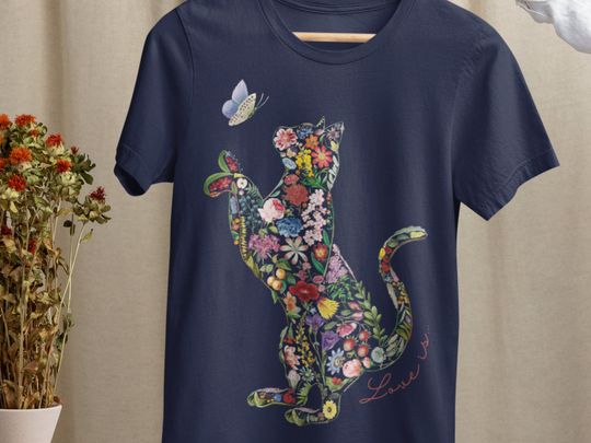 Cat Mom Shirt - Floral Cat Shirt - Cat Silhouette Shirt