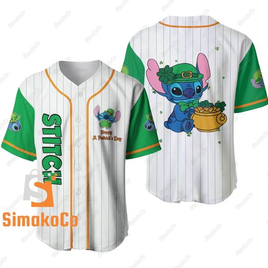 Stitch Baseball Jersey, Stitch Jersey Shirt, St Patrick's Day Shirt