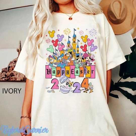 Cute Mickey and Friends Happy Easter Day Fireworks 2024 T-shirt