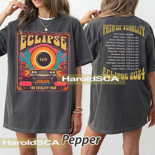 Solar Eclipse 2024 Comfort Colors 1717 Unisex Shirt, Retro Style Path of Totality 2024