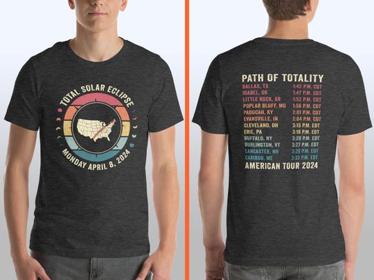 Total Solar Eclipse Double Sided Shirt, USA Map American Tour 2024 Tee