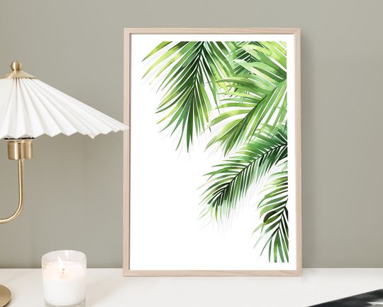 Leaf Wall Art, Green Leaves, Botanical Theme, Botanical Decor, Palm Leaves, Green Art