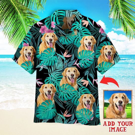 Funny Golden Retriever Dog Palm Leaves Tropical Custom Photo Hawaiian