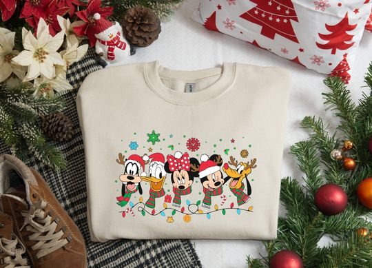 Disney Friends Christmas Sweatshirt, Mickey Minnie Mouse Christmas Light Sweatshirt