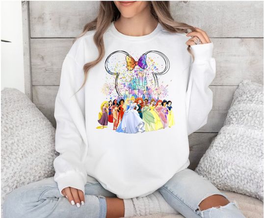 Disney Princess Sweatshirt, Watercolor Princess Sweatshirt, Princess Castle Sweatshirt