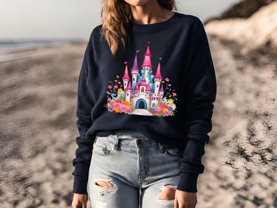 Disney Castle Floral Sweatshirt, Vintage Disney Sweatshirt, Magic Kingdom Sweatshirt