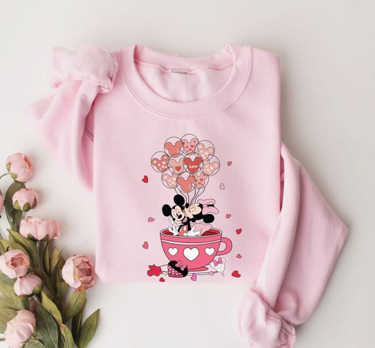 Valentines Day Disney Cup Sweatshirt, Disney Mickey Minnie Love Sweatshirt