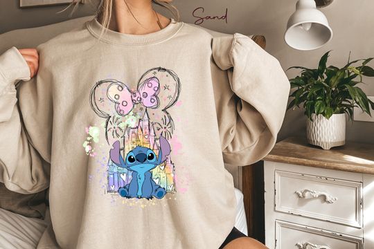 Stitch Watercolor Castle Sweatshirt, Disney Sweatshirt, Disney Castle Sweatshirt