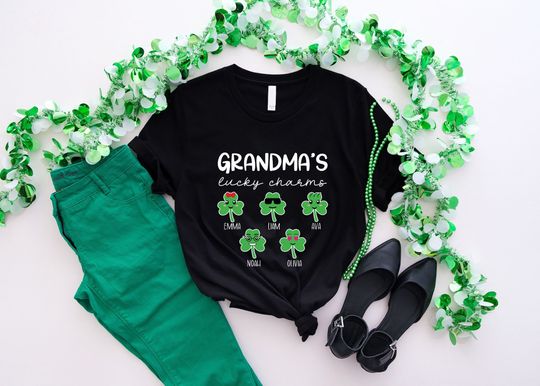 Grandma's Lucky Charms Shirt, Custom Grandma St Patrick's Day