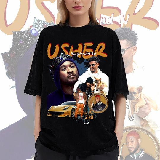 Retro Usher Washed T-Shirt,Singer Homage Graphic T Shirt