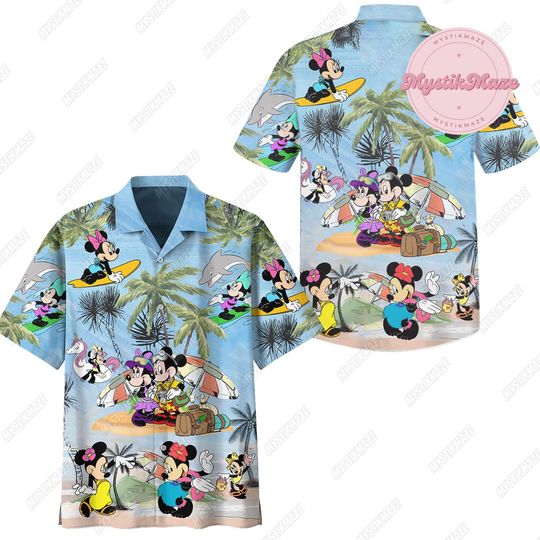 Mickey Hawaiian Shirt, Mickey Minnie Button Shirt, Mickey Mouse Summer Shirt