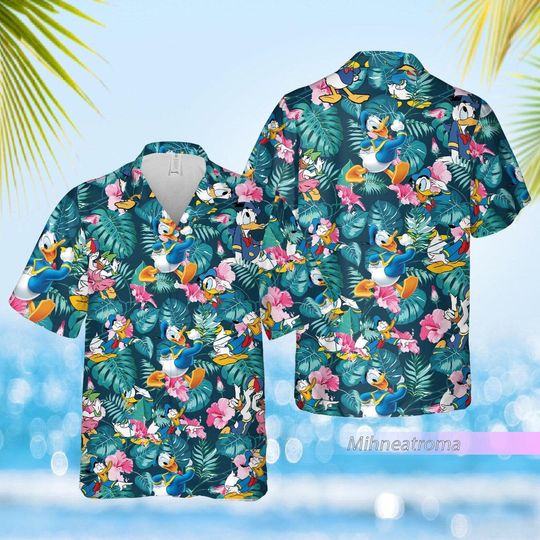 Donald Daisy Hawaiian Shirt, Disneyland Button Shirt, Disney Hawaii Shirt
