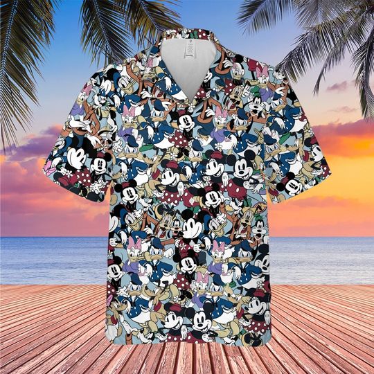 Disneyworld Characters Hawaiian Shirt, Cartoon Mickey And Friend Button Shirt