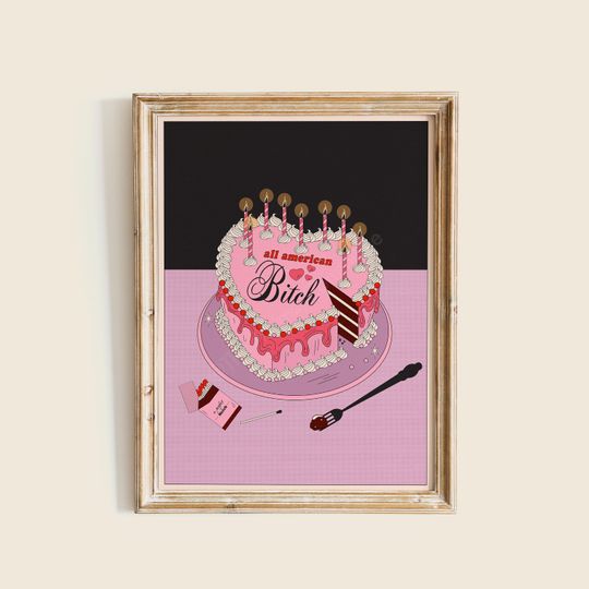 All American Art Print, Pink Cake Poster, Illustrated Art Print
