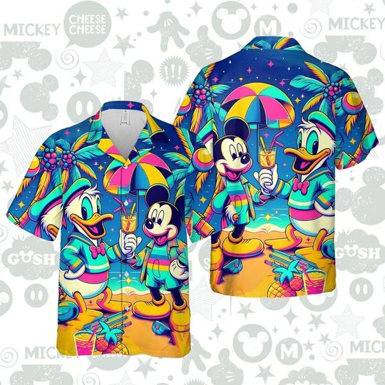 Retro Beach Mickey And Donald Disney Funny Themed Colorful Aloha Hawaiian Shirt
