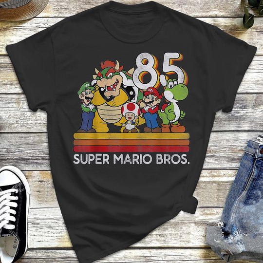 Super Mario Bros Retro Game T-shirt Vintage Video Gamer Unisex Tshirt Funny Gaming Tee