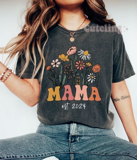 Retro Mama Shirt, Wildflowers Mama Shirt, Retro Mama Est 2024