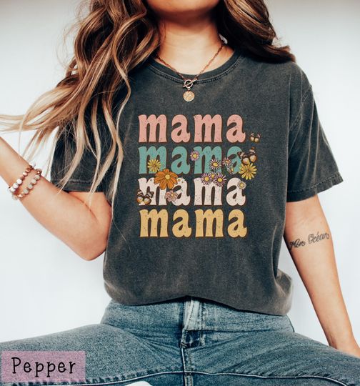 Mama Boho Floral Comfort Colors Tshirt, Vintage Retro Mom Shirt, Mother's Day Gift Shirt