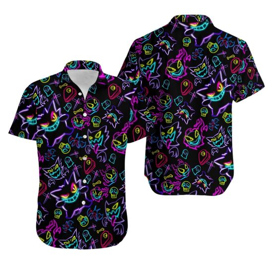 Gengar Ghost Hawaiian Shirt, Button Up Shirt, Gengar Ghost Birthday Shirt