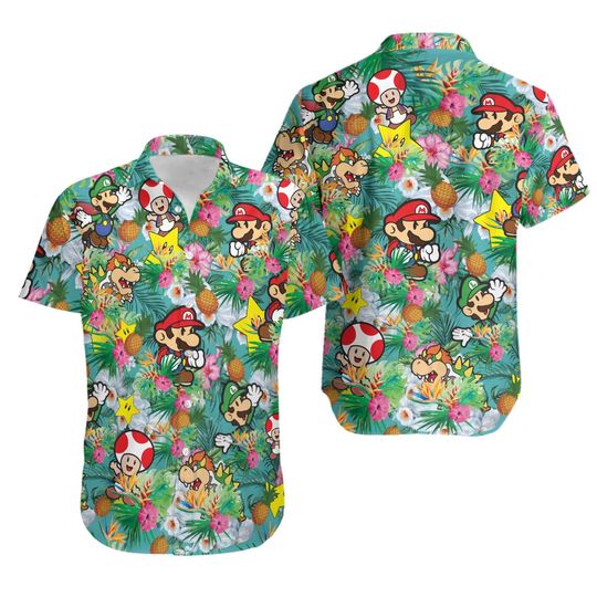 Super Mario Hawaiian Shirt, Super Mario and friends Button Down Shirt